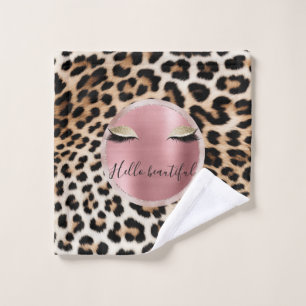Braune Creme Leopard Gold Glitzer Augen Waschlappen