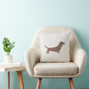 Braune Dackel auf Beige Streifen Kissen