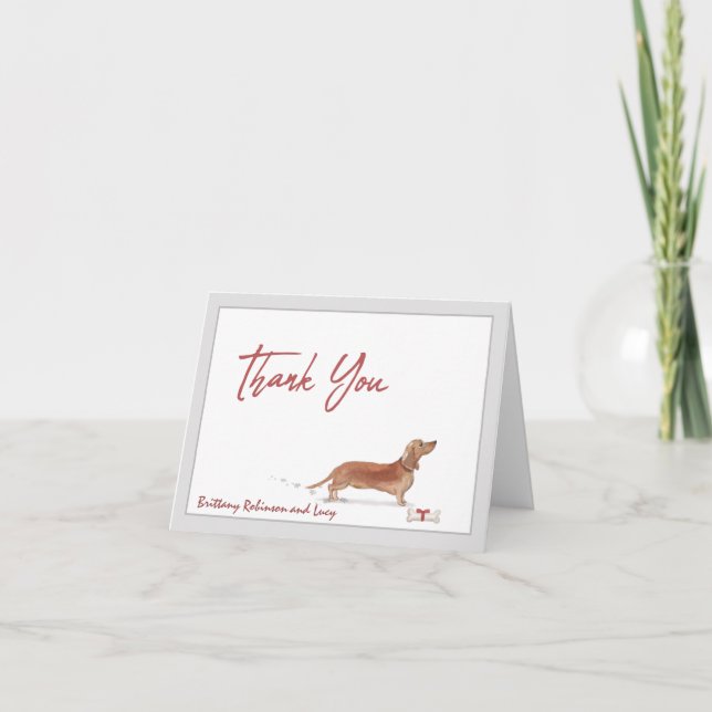 Braune Dackel Haustier Hund personalisieren Namens Dankeskarte (Vorderseite)