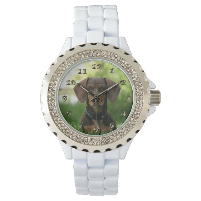 Braune Dackel Welpe Armbanduhr (Vorderseite)