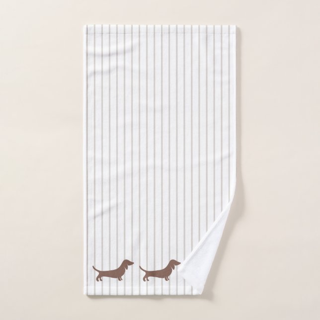 Braune Dackeln auf Beige Streifen Handtuch (Handtuch)