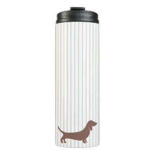 Braune Dackeln auf Beige Streifen Thermosbecher