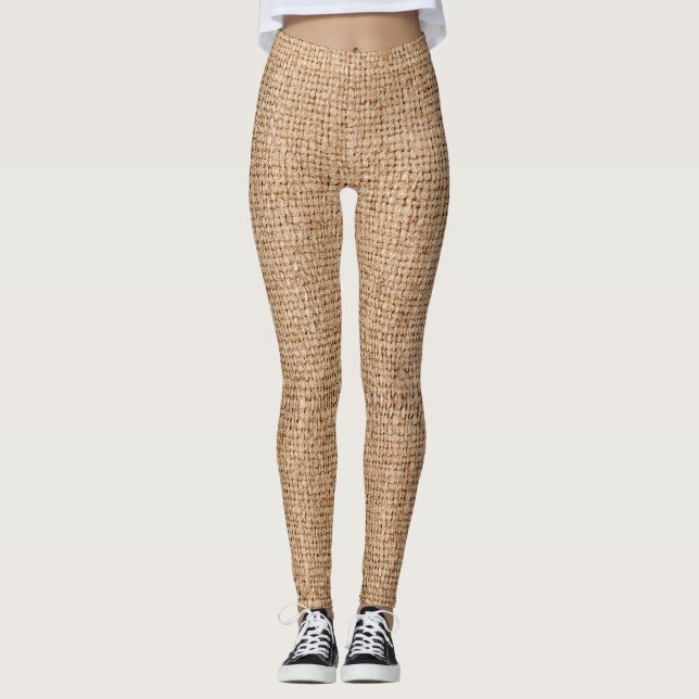 Braune Einbruchtextur, rustikales Sacktuch. Leggings (Vorderseite)