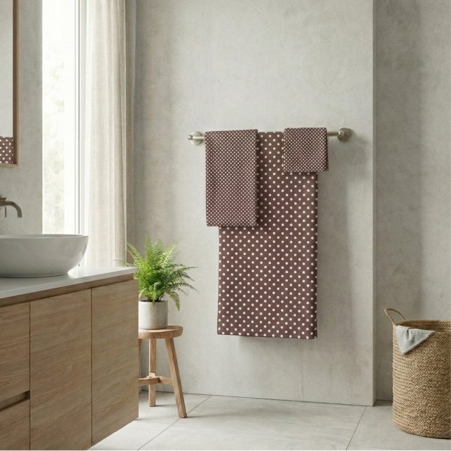 Braune Elfenbein-Polka-Punkte Retro-Badezimmer-Dek Badhandtuch Set (Von Creator hochgeladen)
