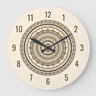 Braune Erde Tones Henna Mandala Große Wanduhr
