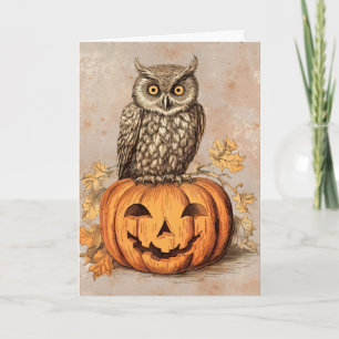 Braune Eule & Happy Halloween Orange Kürbis Karte