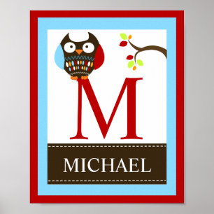 Braune Eule Name Druck 8x10 (roter Rand) Poster