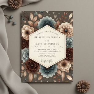 Braune Florale Herbstromanze Hochzeit Einladung