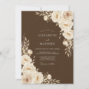 Braune Florale Hochzeitsromantik Einladung
