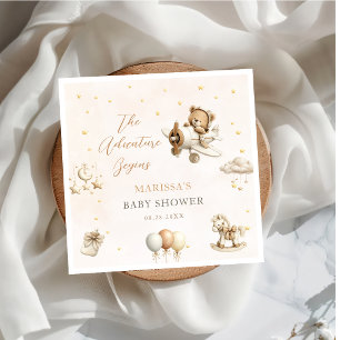 Braune Flugzeug-Teddybär-Baby-Shower-Servietten Serviette