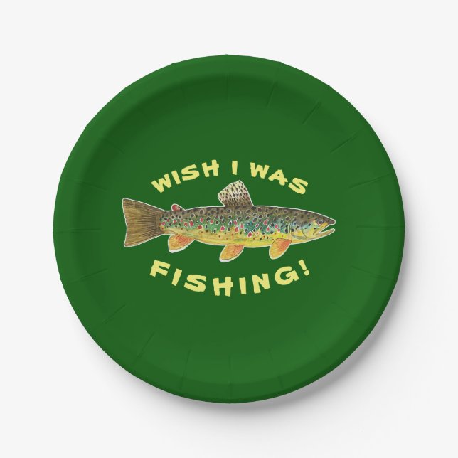 Braune Forellen "Wish I was Fish" Pappteller (Vorderseite)