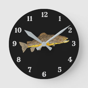 Braune Forellenfischerei Runde Wanduhr