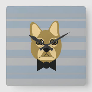 Braune Frenchie Bulldog, Streifen Quadratische Wanduhr