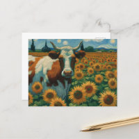 Braune Gepunktete Kuh in Imitaten Van Gogh Sonnenb