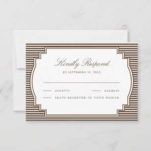 Braune gestreifte Hochzeit in Schokoladenbraun RSVP Karte