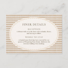 Braune Gingham-Hochzeitsdetails Begleitkarte