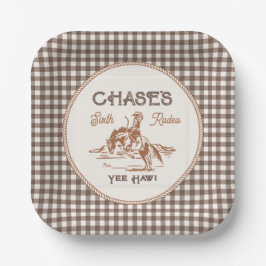 Braune Gingham-Rodeo-Party-Teller aus Papier Pappteller
