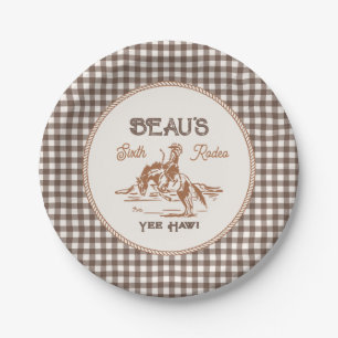 Braune Gingham-Rodeo-Party-Teller aus Papier Pappteller