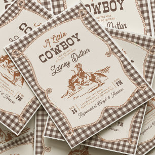 Braune Gingham Western-Baby-Shower-Einladung Einladung