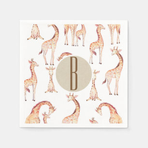 Braune Giraffen-Baby-Party-Monogramm-Buchstabe Ini Serviette