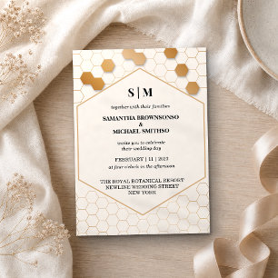 Braune Gold-Waben-Hochzeit Einladung