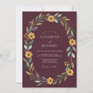 Braune Goldene Rustikale Florale Hochzeit Einladung