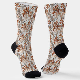 Braune graue Blumenblätter Botanische neutrale Blä Socken