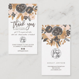 Braune graue boho florale Skript-Logo-Bestellung V Visitenkarte