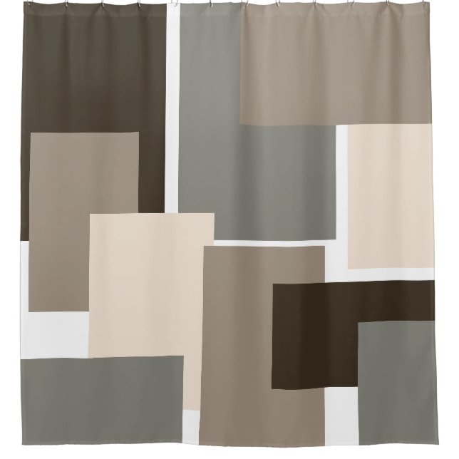 Braune, graue, Taupe und ElfenbeinRechtecke Duschvorhang (Vorderseite)