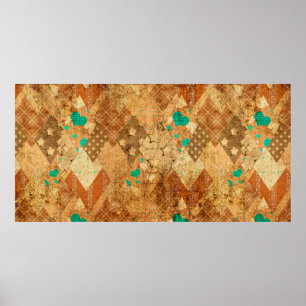 Braune Grunge Steppdecke mit Sternen und Poster