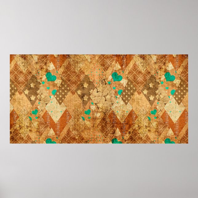 Braune Grunge Steppdecke mit Sternen und Poster (Vorne)