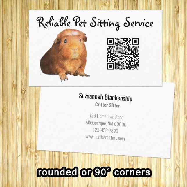 Braune Guinea Schweinefleisch-Foto und QR-Code Pfl Visitenkarte (Personalize with your business details and use the QR code  to send customers to a vital  link. )