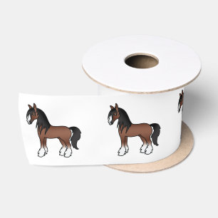 Braune Gypsy Vanner Clydesdale Shire Cartoon Pferd Satinband