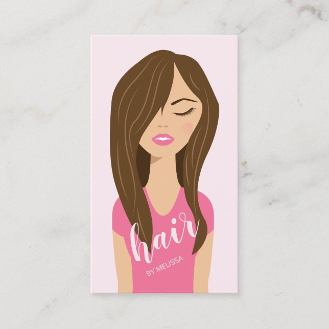 Braune Haare Frau in rosa Friseur Visitenkarte (Vorderseite)