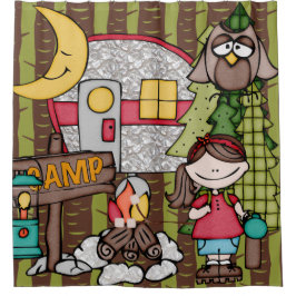 Braune Haare Girl Outdoor Camping Urlaub Duschvorhang