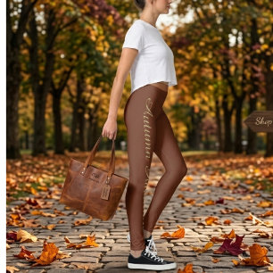 Braune Herbst-Typografie-Leggings – Minimalistisch Leggings