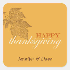 Braune Herbstlaub glücklich Thanksgiving goldgelb Quadratischer Aufkleber