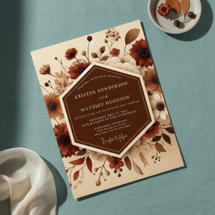 Braune herbstliche Floral Romance Hochzeit Einladung