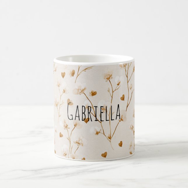 Braune Herzen Erröten Floral Kaffeetasse (Mittel)