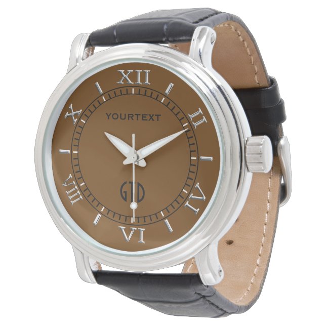Braune Hintergrundfarbe Sie können personalisieren Armbanduhr (Schrägansicht)