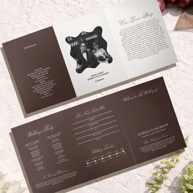Braune Hochzeit Dreifach-gefaltete Programmkarte (Von Creator hochgeladen)