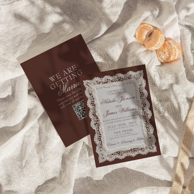 Braune Hochzeitseinladung mit QR-Code im altmodisc Einladung (Von Creator hochgeladen)