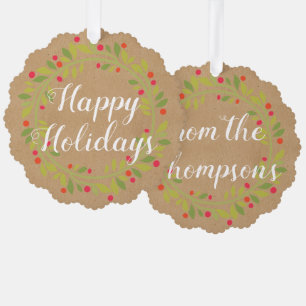 Braune Holly-Beeren Grüne Blätter Ornament Karte