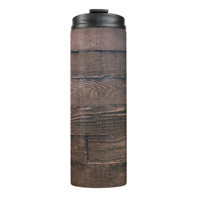 Braune Holzbretter Thermosbecher (Vorderseite)