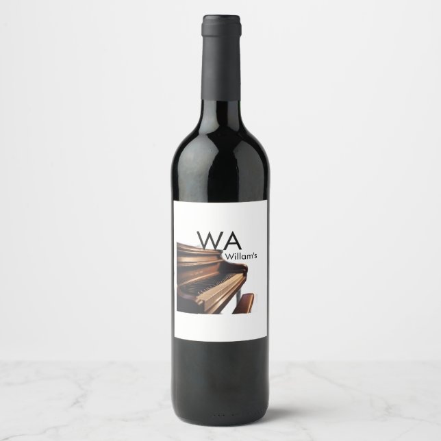 Braune Holzpiantasten - Monogrammname Weinetikett (Vorderseite)
