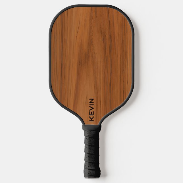 Braune Holzstruktur-Monogramm  Pickleball Schläger (Vorderseite)