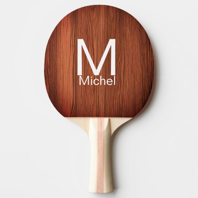 Braune Holztextur-Linien fügen Monogramm-Buchstabe Tischtennis Schläger (Vorderseite)