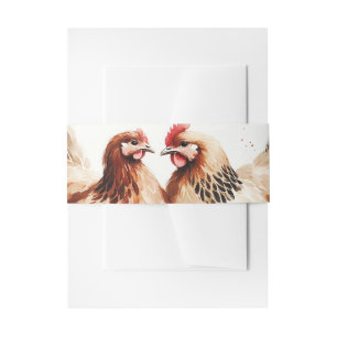 Braune Hühner Aquarell Landhochzeit Einladungsbanderole