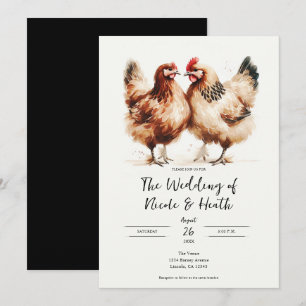 Braune Hühner Aquarell Rustikale Hochzeit Einladung