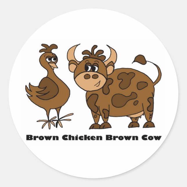 Braune Hühnerbraun, Kuh, rund Sticker (Vorderseite)